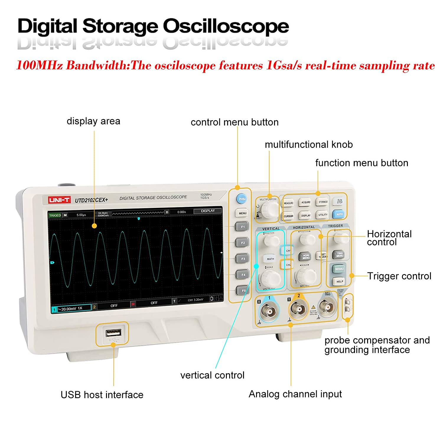 UTD2102CEX+ Osiloskop Penyimpa - Digital Storage Oscilloscope 100Mhz ulasan dan harga
